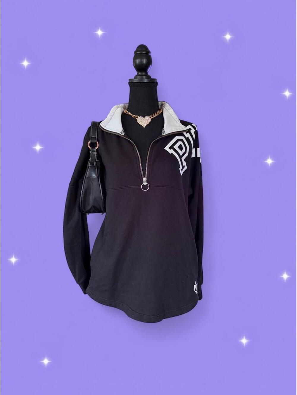 Vintage Y2K Varsity Retro Victoria’s Secret PINK Quarter Zip Pullover size XS 🖤
